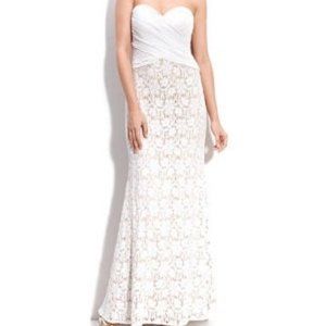 JS Collections Chiffon and Lace White Strapless Gown